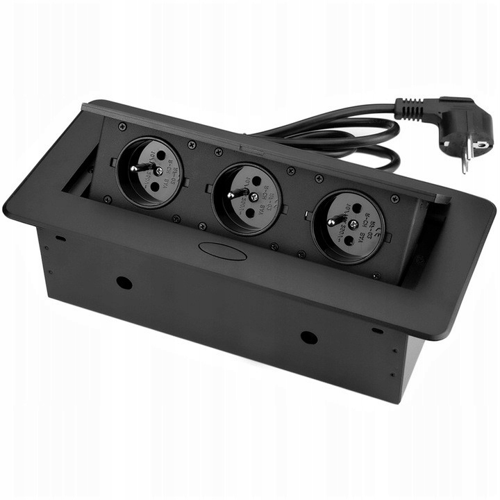 POTRÓJNE GNIAZDO WPUSZCZANE W BLAT NABLATOWE BLACK