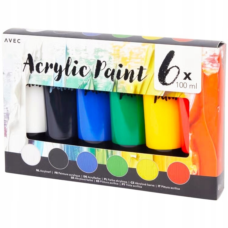 FARBY AKRYLOWE 600 ml ZESTAW FARB AKRYLOWYCH PODSTAWOWE KOLORY KRYCIE