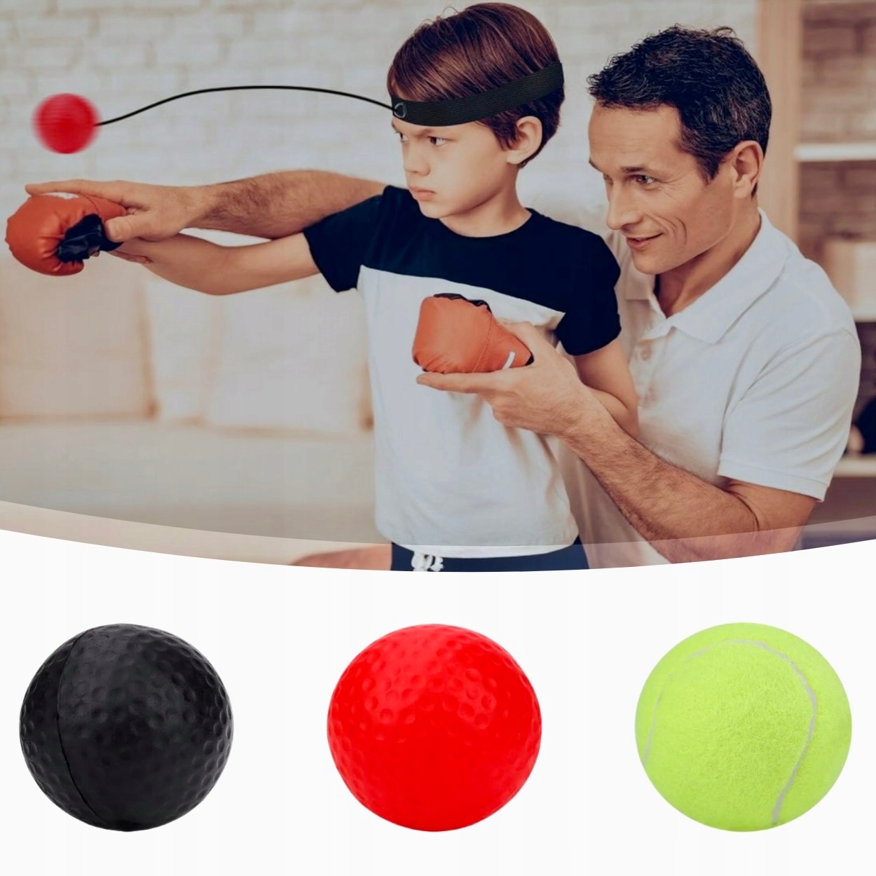 3x PIŁKA REFLEKSOWA REFLEKSÓWKA OPASKA NA GŁOWĘ ZESTAW BOKSERSKI TRENINGOWY