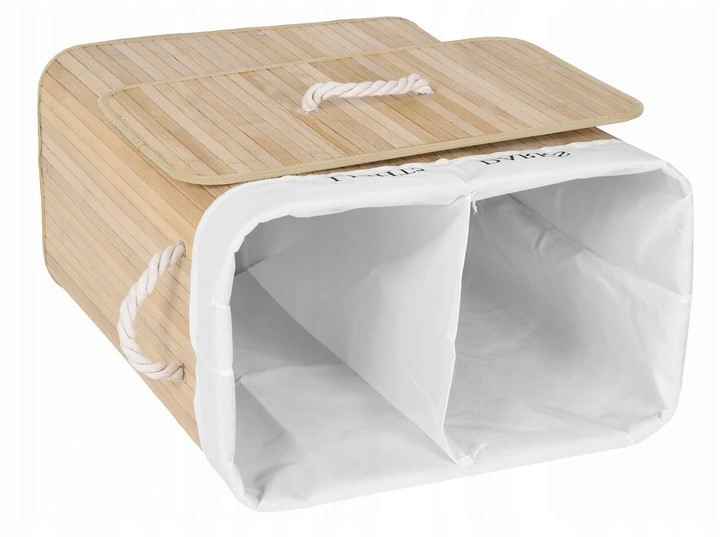 KOSZ BAMBUSOWY NA PRANIE DWUKOMOROWY POJEMNIK 100L