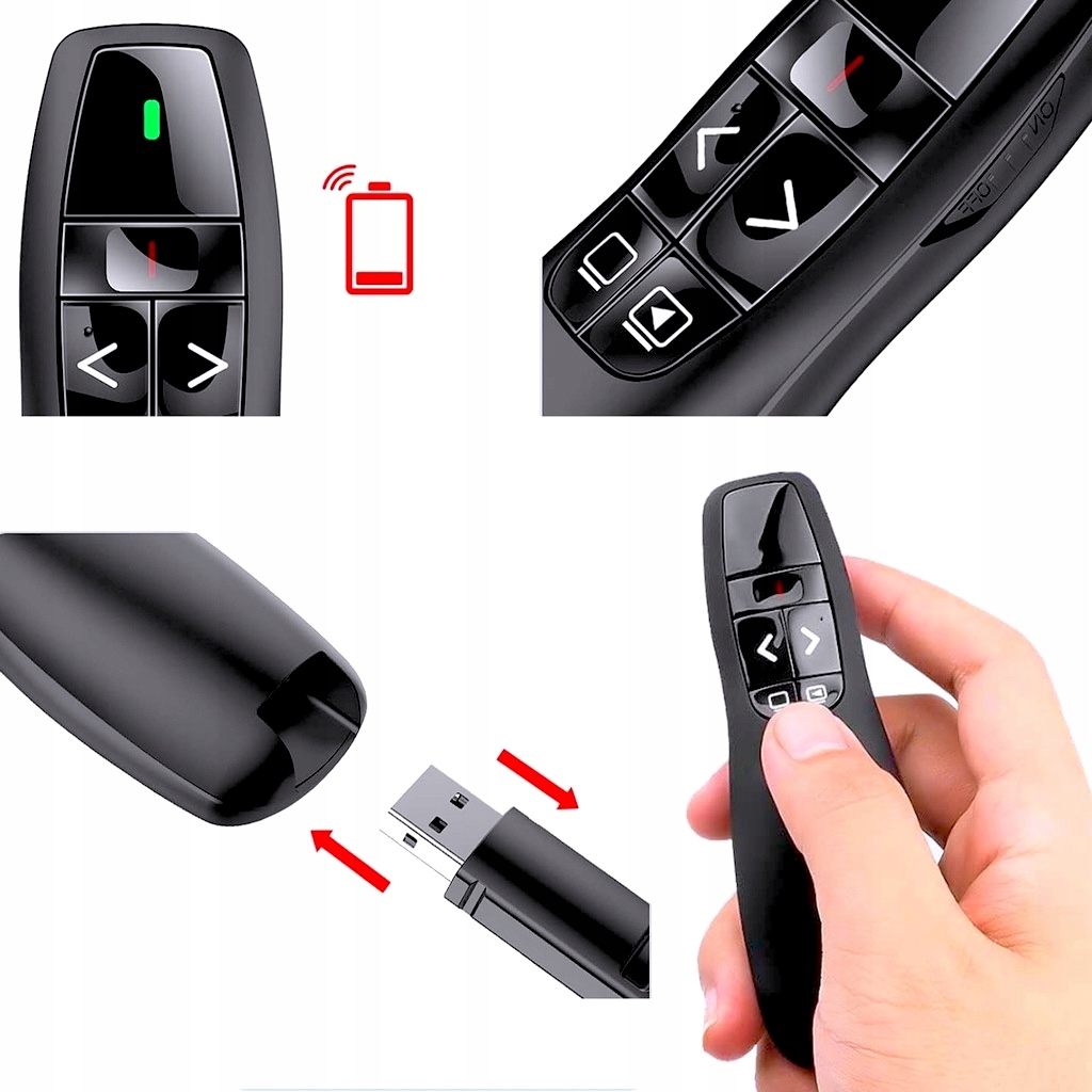 WSKAŹNIK PILOT SLAJDER DO PREZENTACJI PREZENTER LASEROWY CZARNY USB