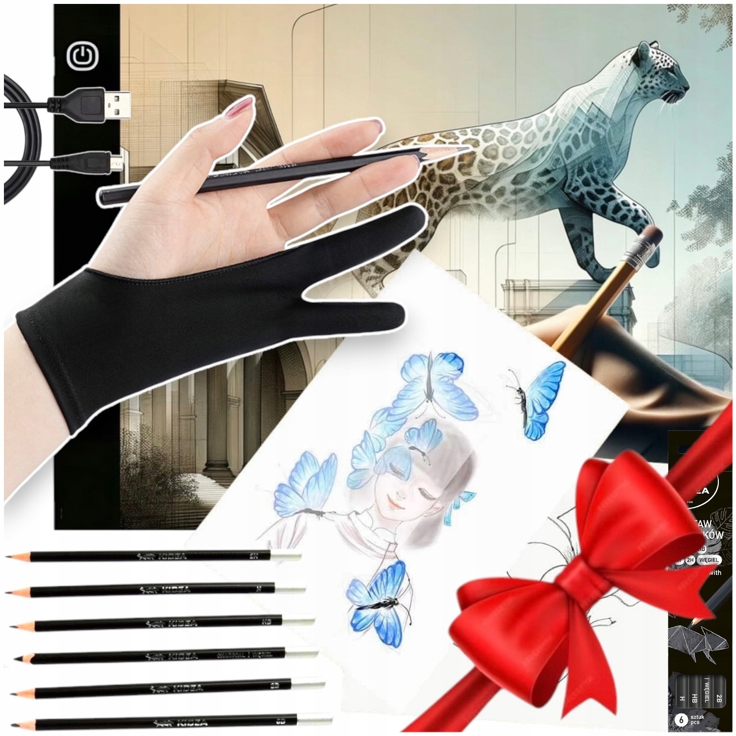 TABLET GRAFICZNY DO RYSOWANIA TABLICA LED DESKA KREŚLARSKA A4 + AKCESORIA