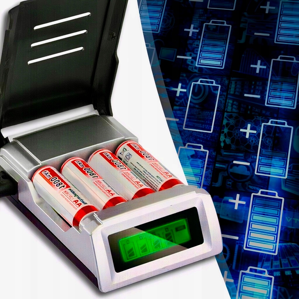 ŁADOWARKA AUTOMATYCZNA DO BATERII AKUMULATORÓW PALUSZKÓW WSKAŹNIK AAA i AA