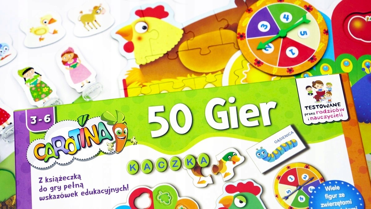 LABORATORIUM 50 GIER ZESTAW EDUKACYJNY ŚWIECĄCA MARCHEWKA KARTY MEMO PUZZLE