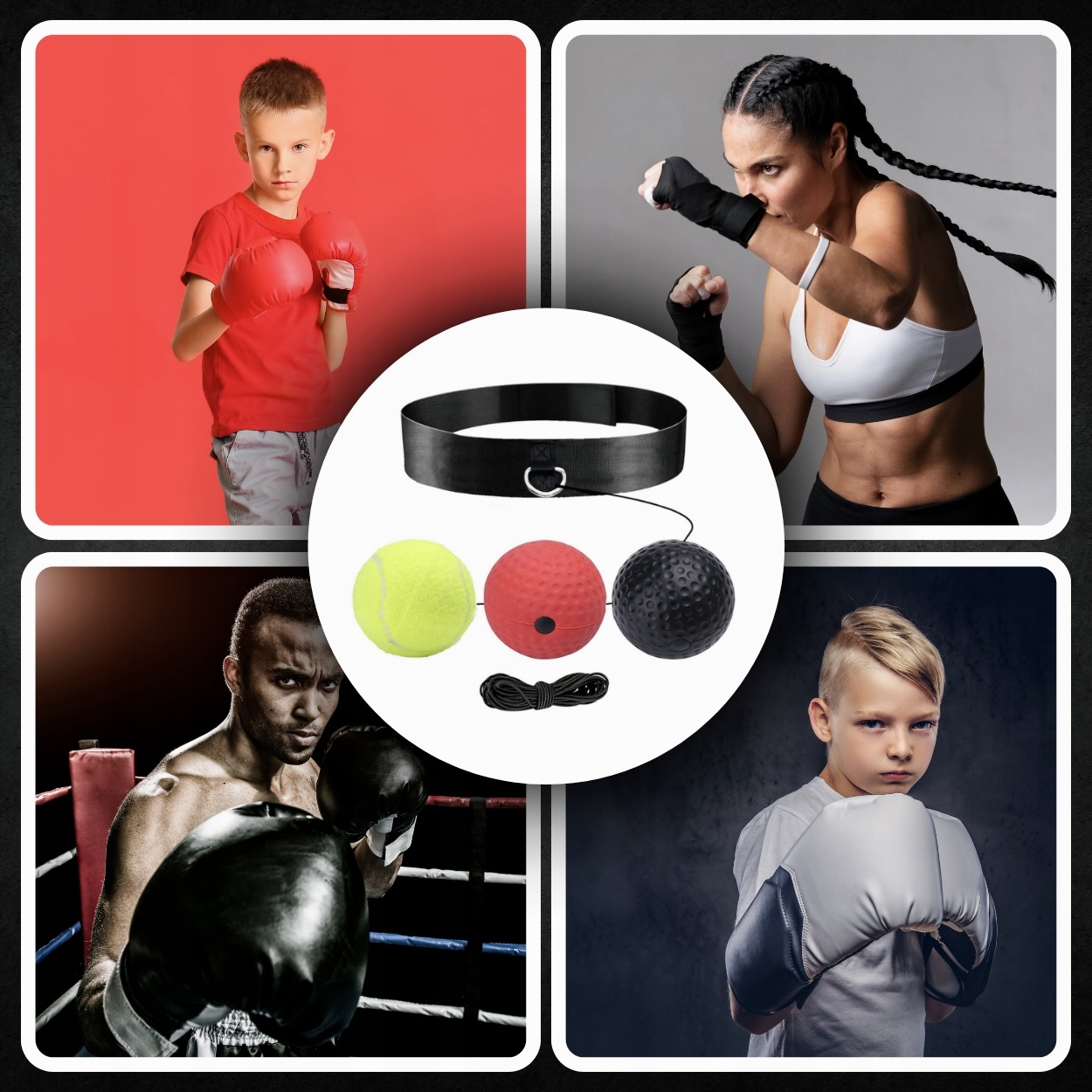3x PIŁKA REFLEKSOWA REFLEKSÓWKA OPASKA NA GŁOWĘ ZESTAW BOKSERSKI TRENINGOWY