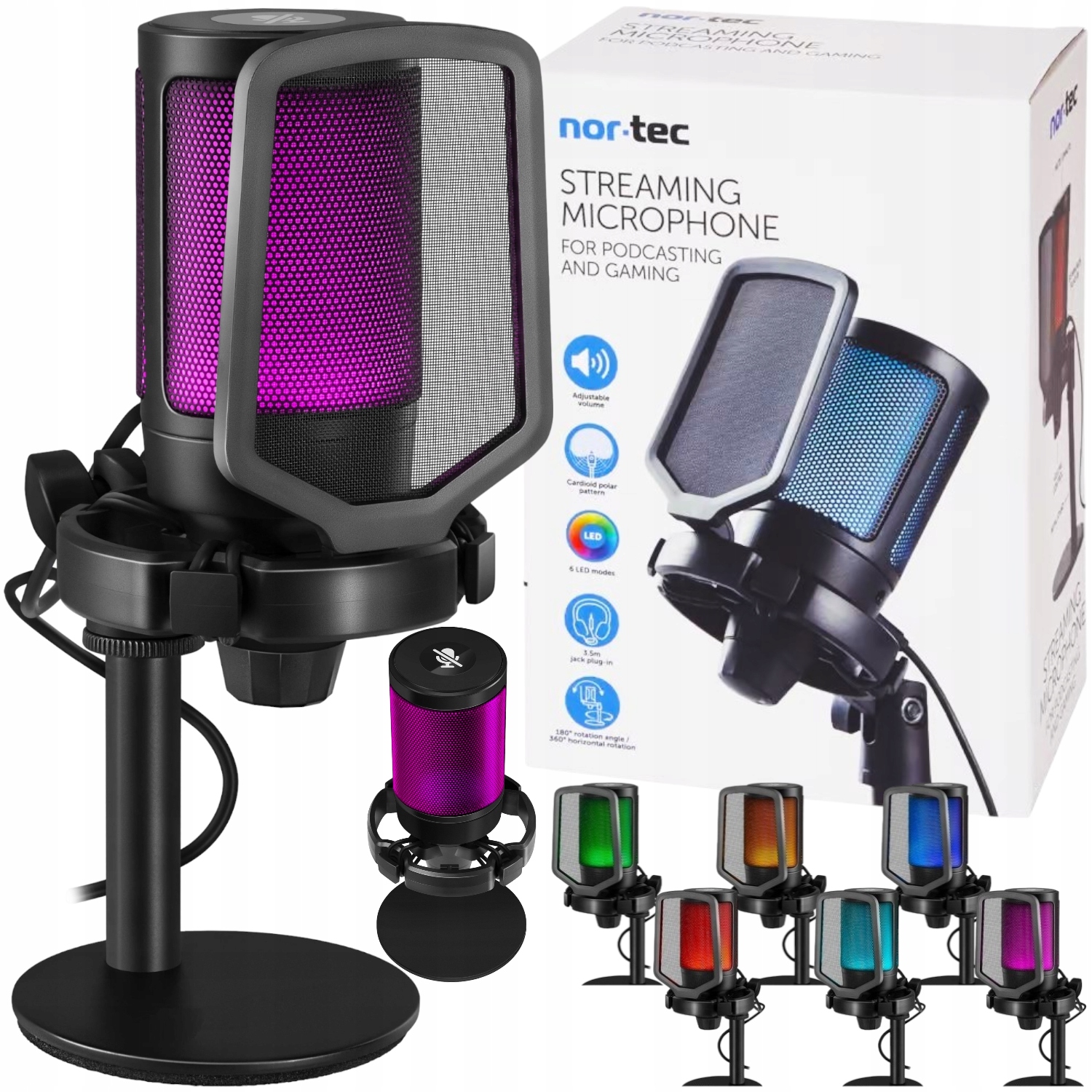 MIKROFON DO STREAMINGU ZE ŚWIATŁEM LED GAMINGOWY OBRACANY DO KOMPUTERA