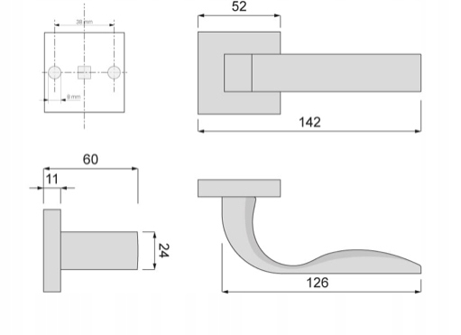 Klamka wewnętrzna Veramet Krótki, Szyld kwadratowy