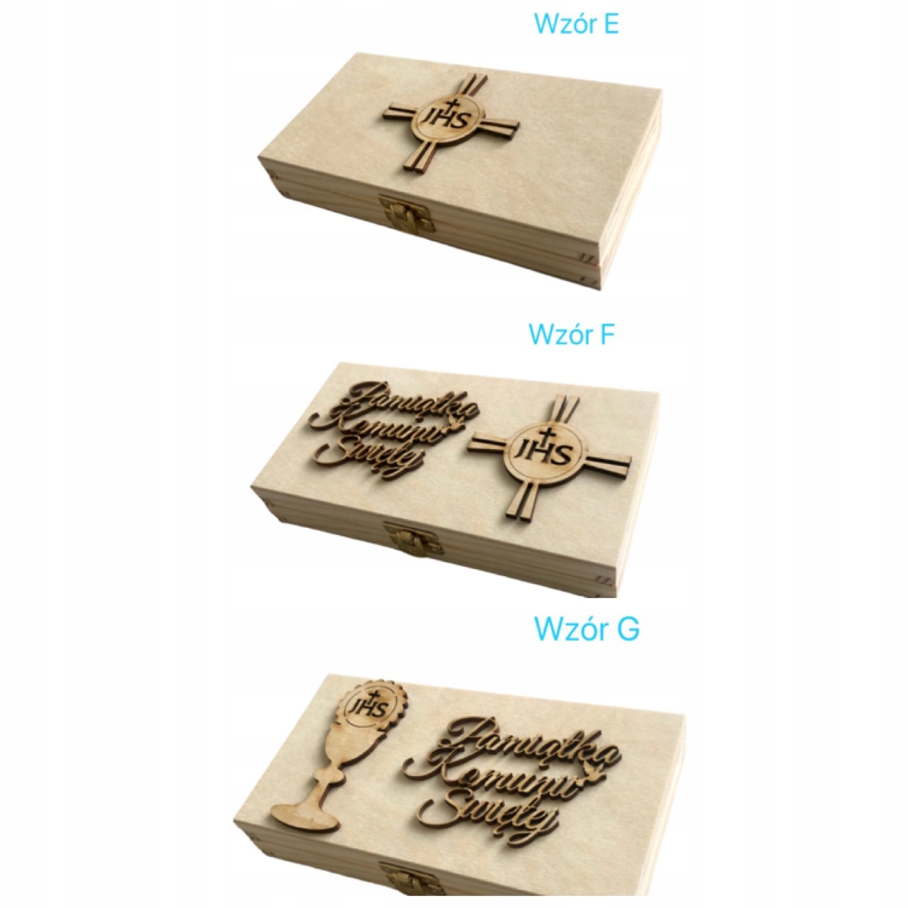 Pamiątka komunii świętej w drewnianym pudełku IMIĘ