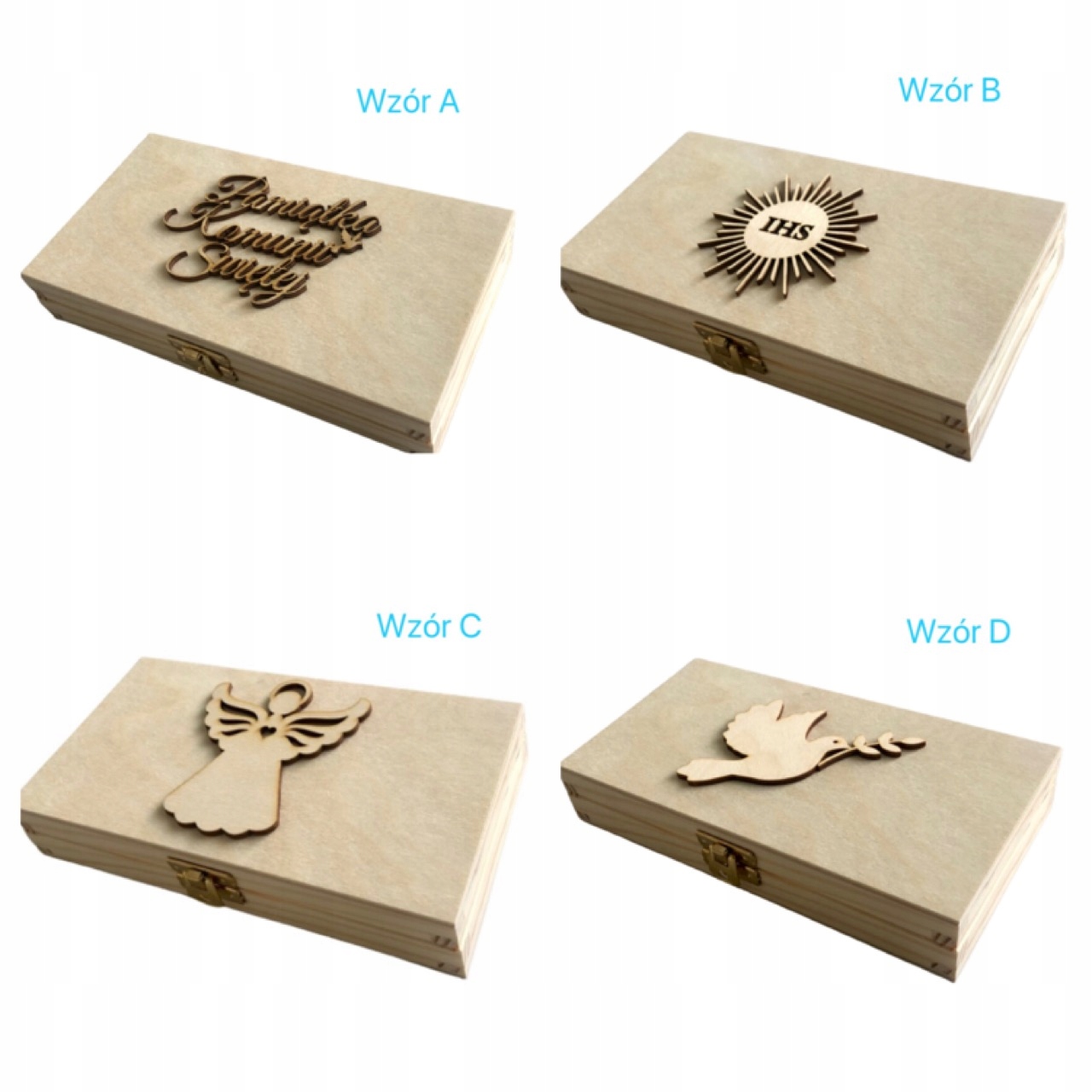Pamiątka komunii świętej w drewnianym pudełku IMIĘ