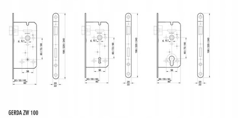 GERDA zamek drzwiowy wpuszczany SREBRNY 72/50 kl