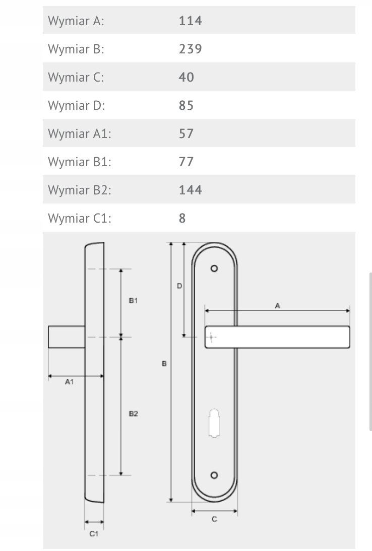 Klamka do drzwi łazienkowych SREBRNA ROMA 90 do WC