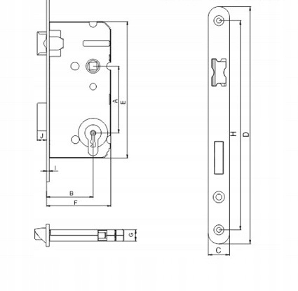 LOB Zamek wpuszczany YETI 72/55 KLUCZ LEWY