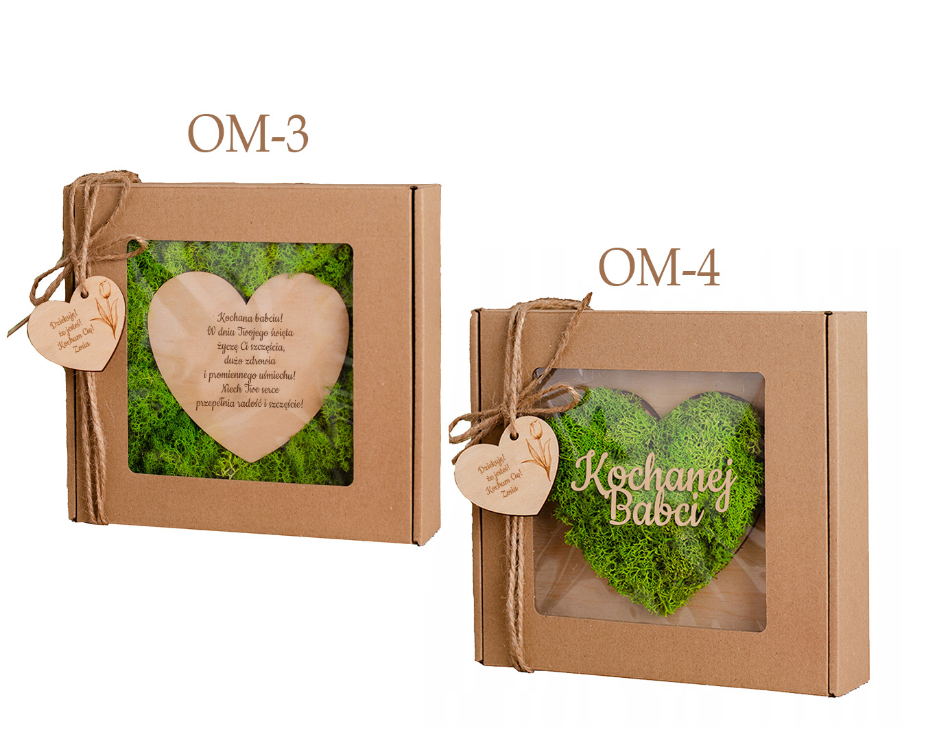 Prezent na dzień Babci i Dziadka Serce wykończony chrobotkiem w pudełku