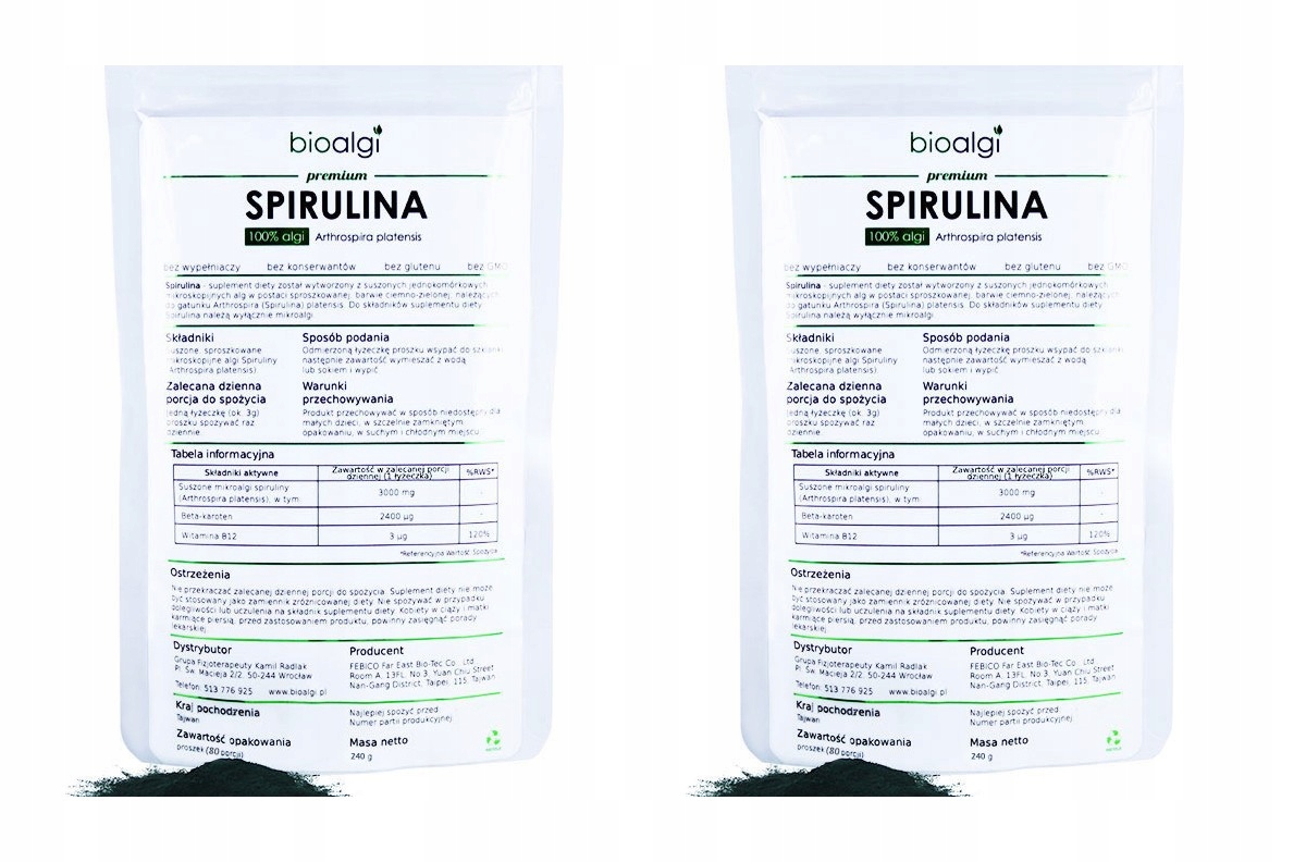 2x Spirulina proszek bioalgi 240g
