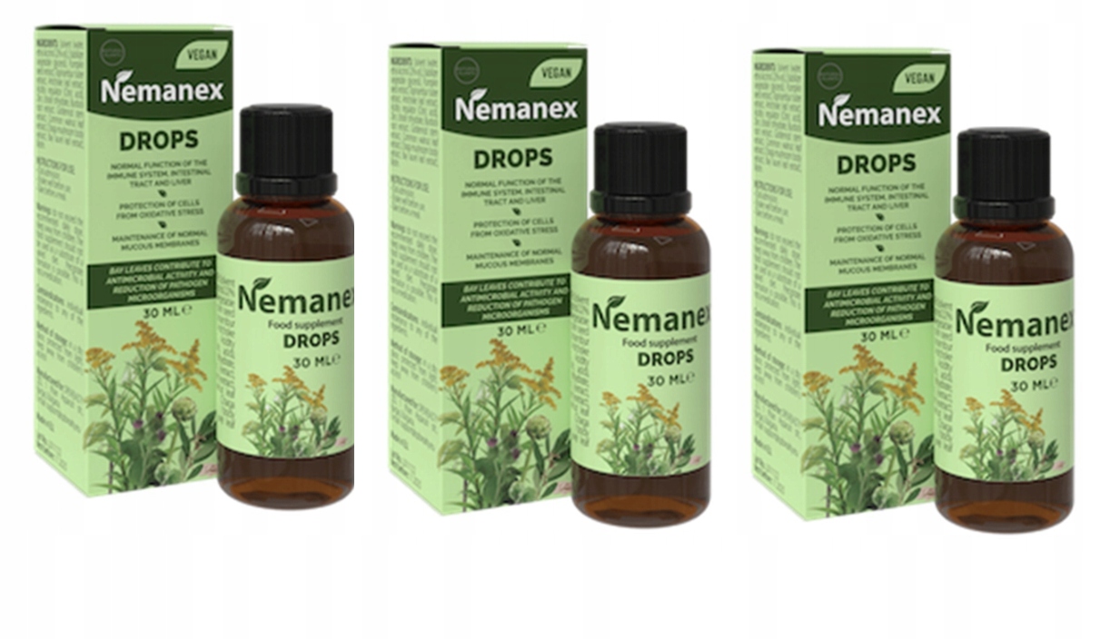 3x Nemanex Drops krople 30 ml | Cynk Biotyna Karczoch Orzech Wawrzyn Nawloc