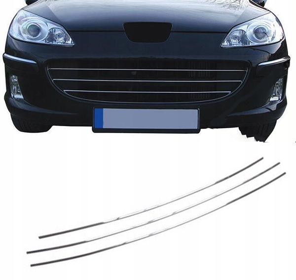 Peugeot 407 - Listwy CHROM na GRILL atrapa 3 szt Tuning Chromowane