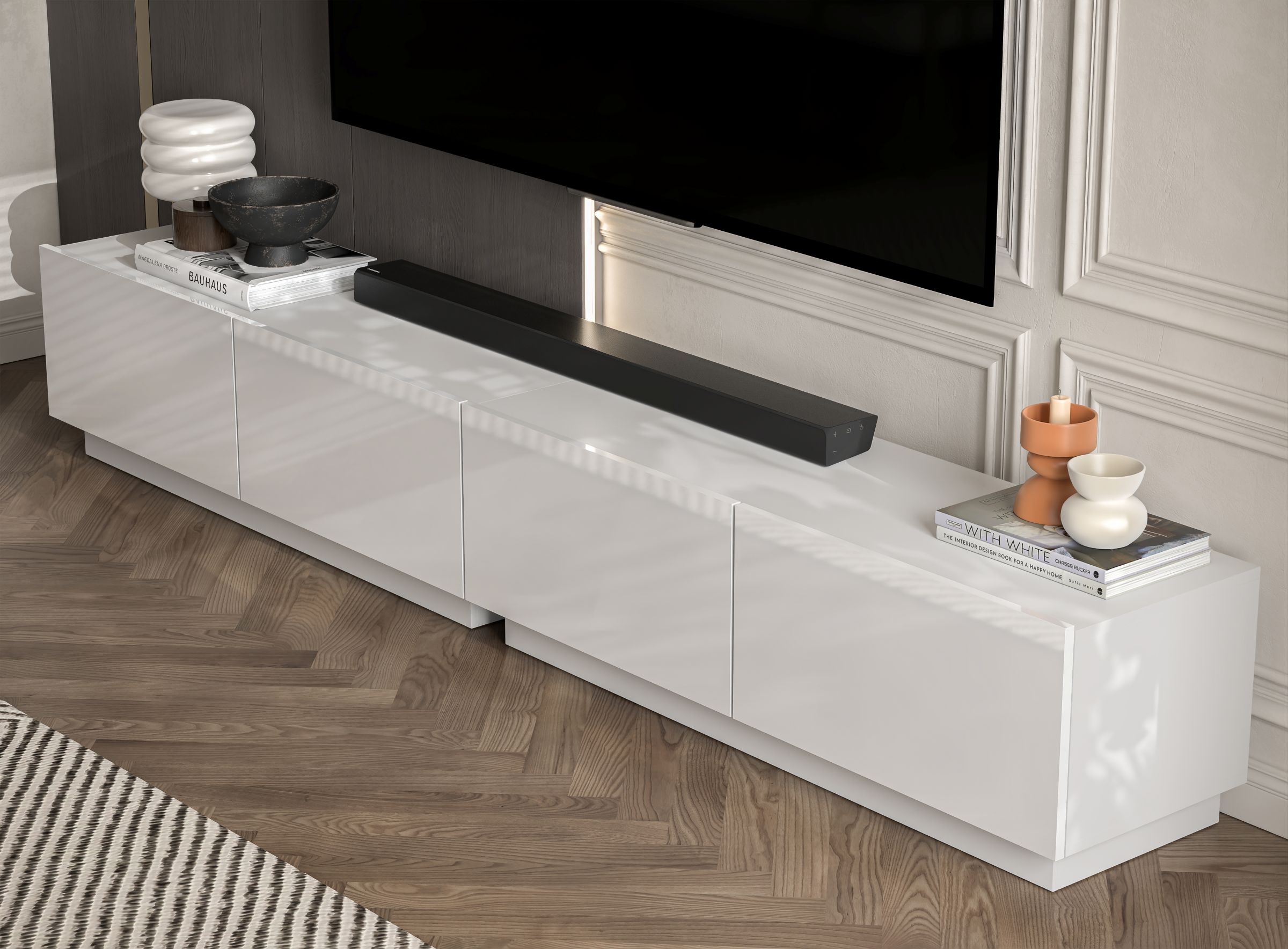 Zestaw szafek RTV ENJOY Biały Połysk 240 cm
