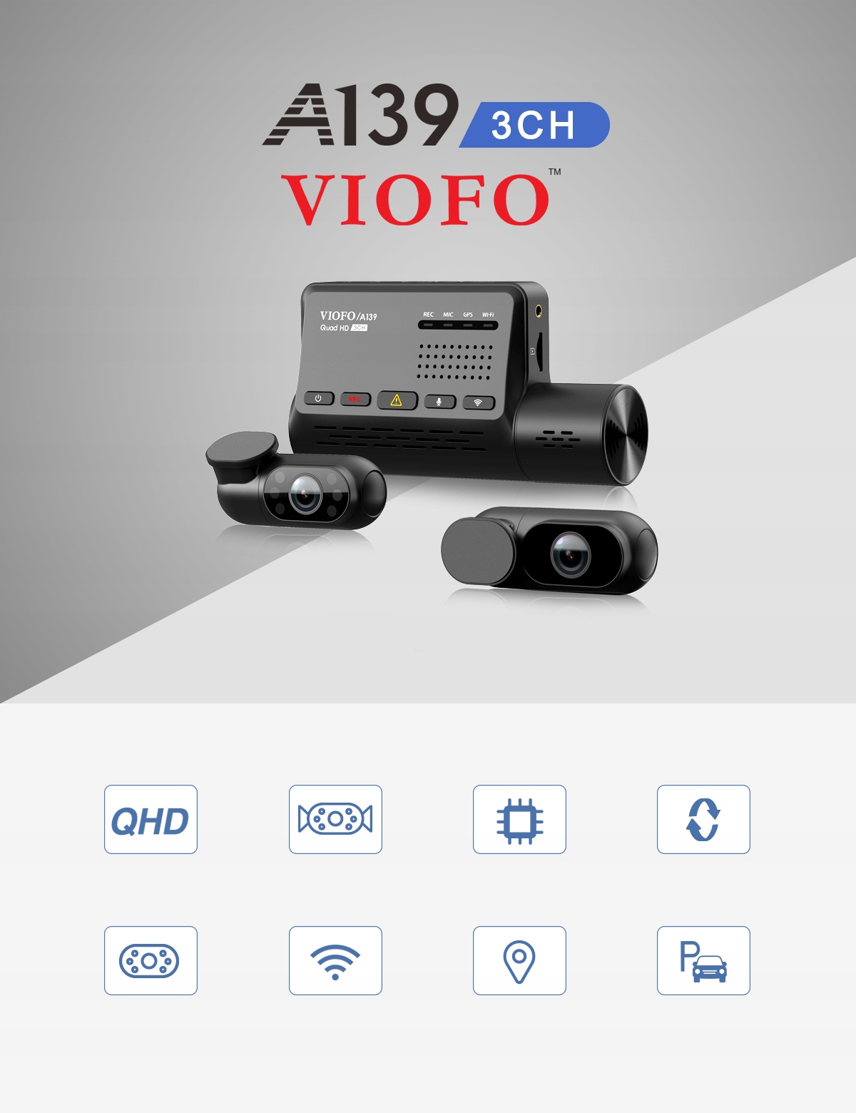 Wideorejestrator VIOFO A139 3CH GPS WIFI + ACC + 256GB Viofo