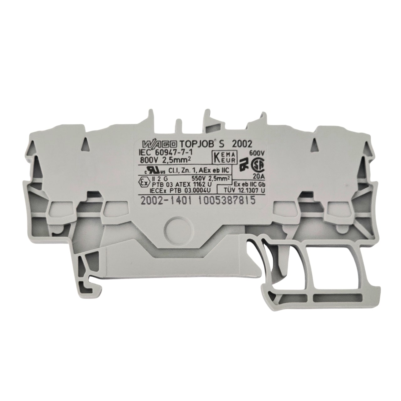 Wago 2002-1401 TOPJOB®S feedthrough terminal block; rail mount; 4-conductor; 5.2 mm wide; gray — Terminal Blocks