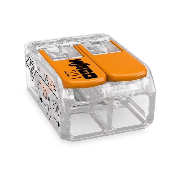 Wago 221-412 COMPACT splicing connector; 2-conductor; with operating levers; 12 AWG; transparent housing — Connectors & Plugs