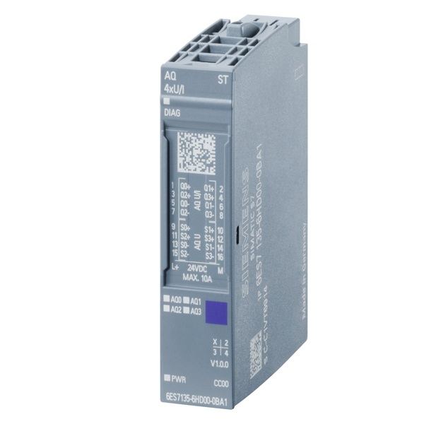 Siemens 6ES7135-6HD00-0BA1 SIMATIC ET 200SP Analog Output Module AQ 4XU/I Standard — Remote I/O & Communication
