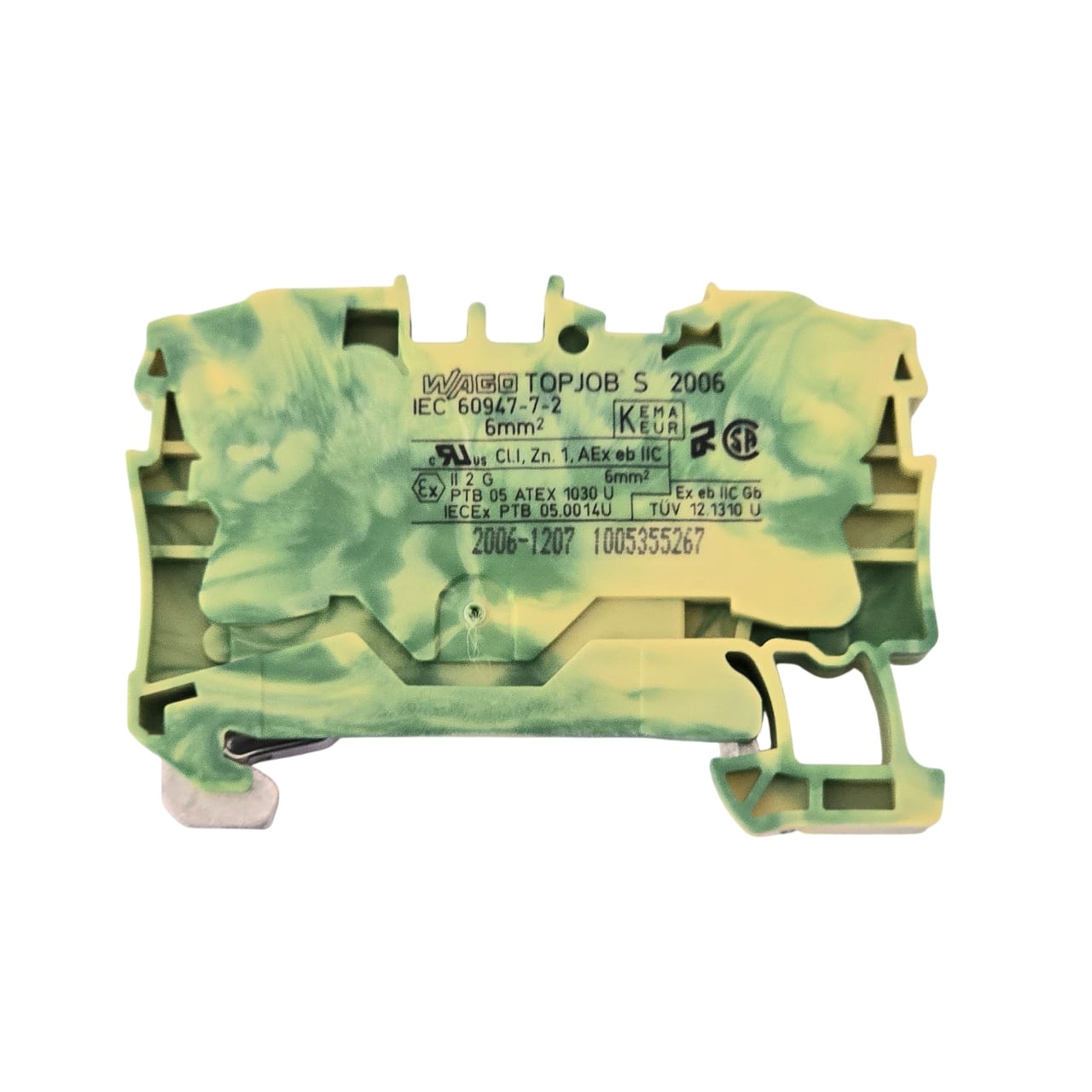 Wago 2006-1207 TOPJOB®S ground terminal block; rail mount; 2-conductor; 7.5 mm wide; green-yellow — Terminal Blocks