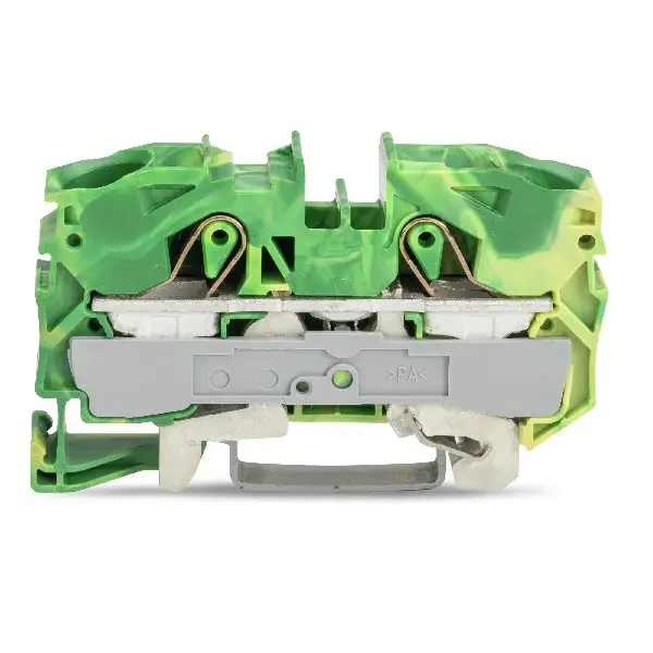 Wago 2016-1207 TOPJOB®S ground terminal block; rail mount; 2-conductor; 12 mm wide; green-yellow — Terminal Blocks