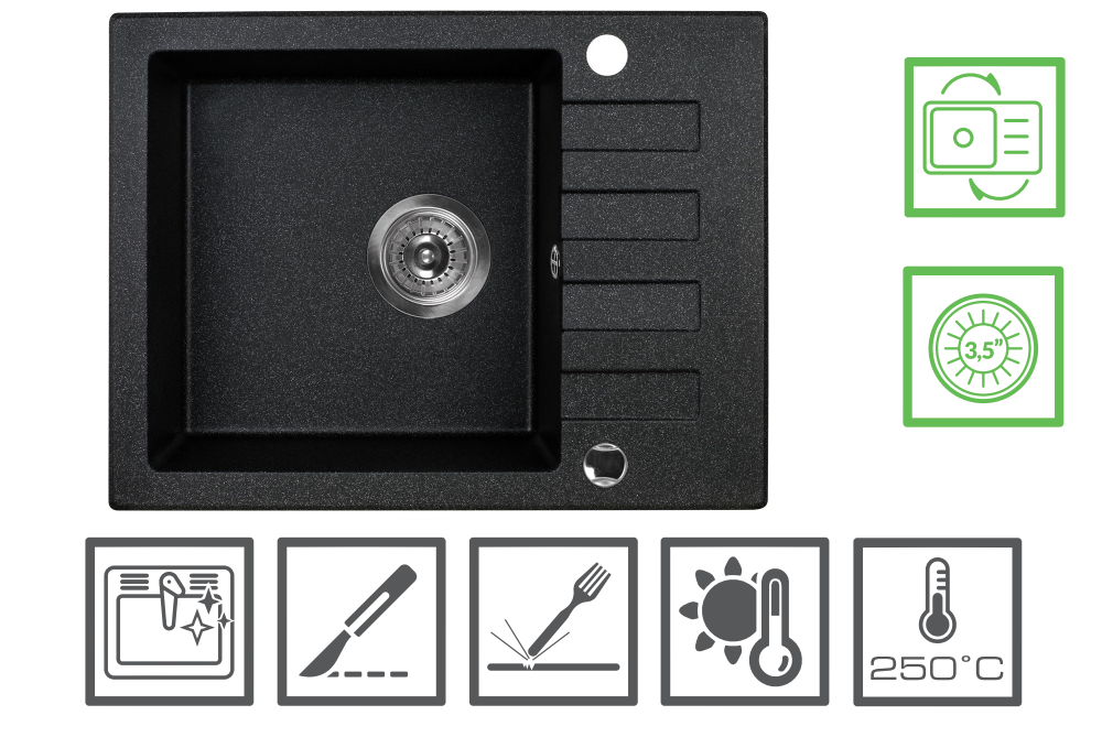 Küchenspüle Granit schwarz, klein Einbauspüle 58x44 cm Spülbecken