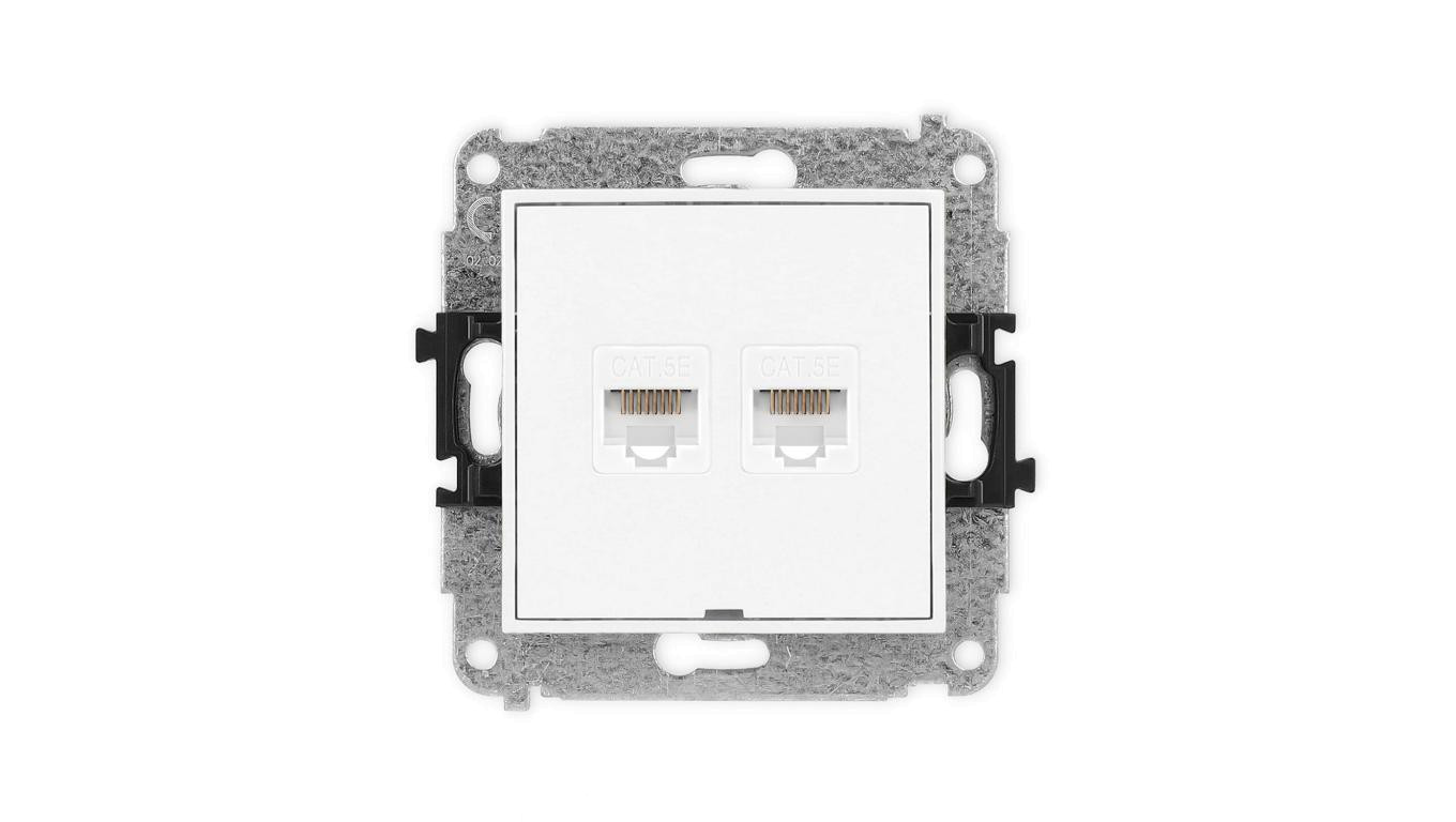 ICON Mechanizm gniazda komputerowego podwójnego 2xRJ45, kat. 5e, 8-stykowy, bez pola opisowego biały IGKBO-2