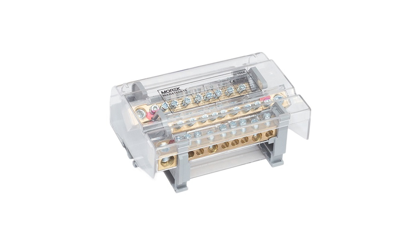 Blok dystrybucyjno-rozdzielczy MOBLOCK 4P 160A-9 + 1 x 50 mm2 + 2 x 35 mm2 + 6 x 16 mm2 TS35 MAB4160A18