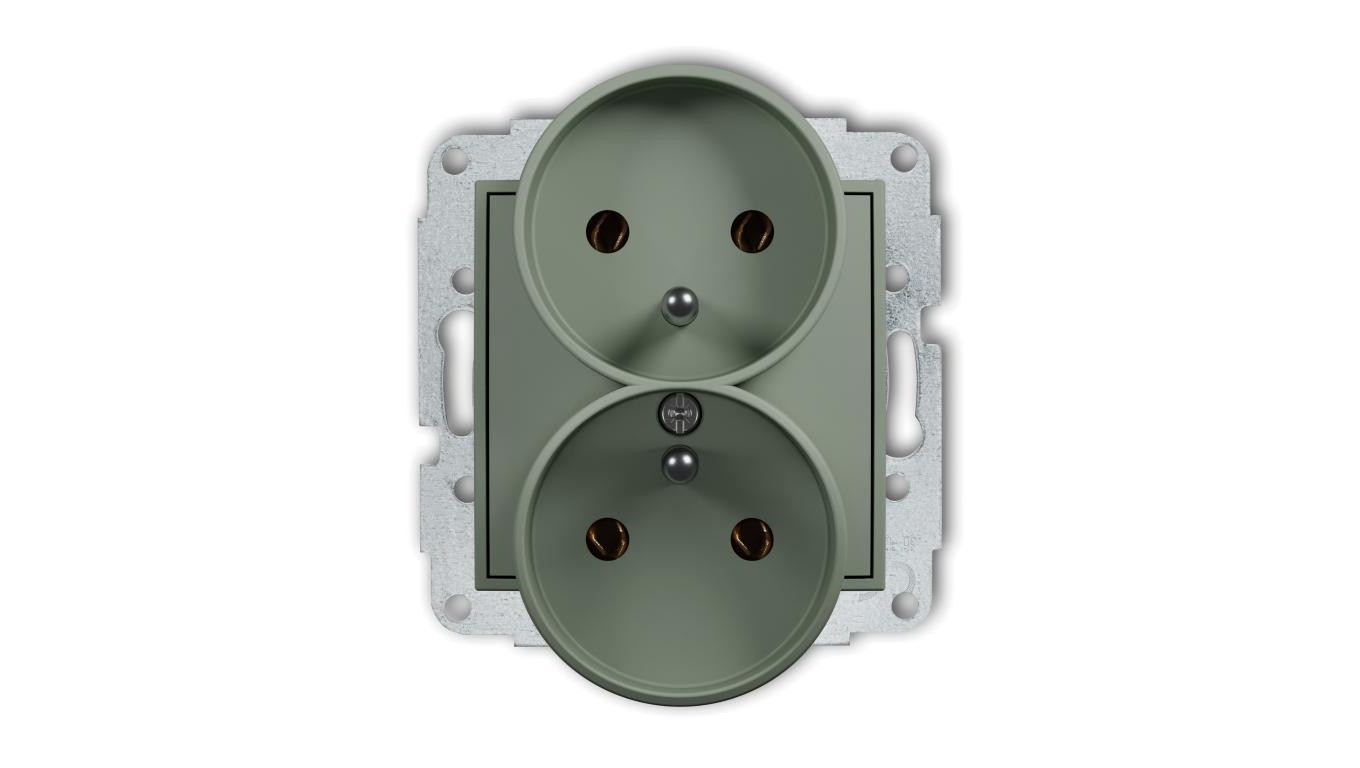 MINI Mechanizm gniazda podwójnego do ramki z uziemieniem 2x(2P+Z) (bez przesłon torów prądowych) szałwiowy 61MGPR-2z