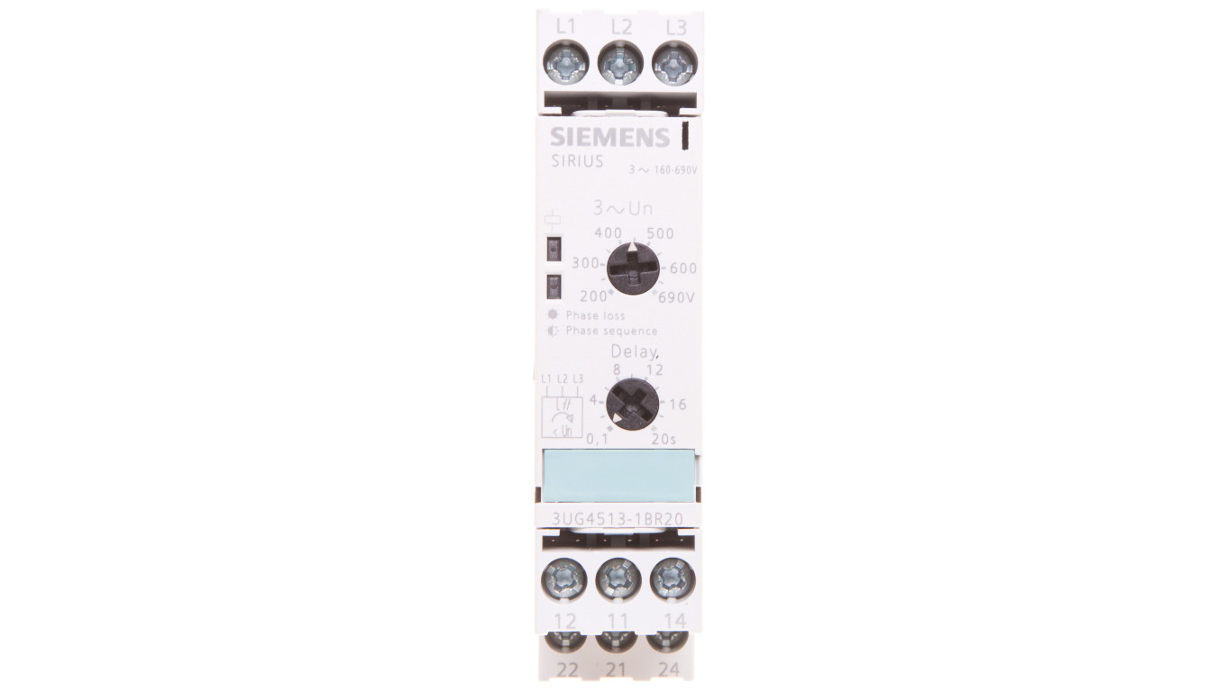 Przekaźnik kolejności, zaniku faz i obniżenia napięcia 2P 3A 0,1-20sek 160-690V AC 3UG4513-1BR20