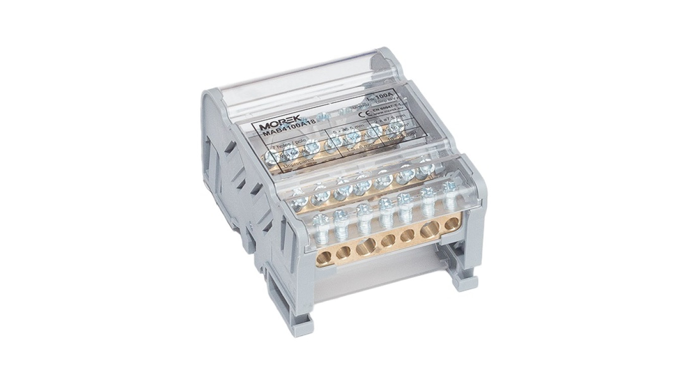 Blok dystrybucyjno-rozdzielczy MOBLOCK 4P 100A-7 2x25mm2 + 5x6mm2 TS35 MAB4100A18