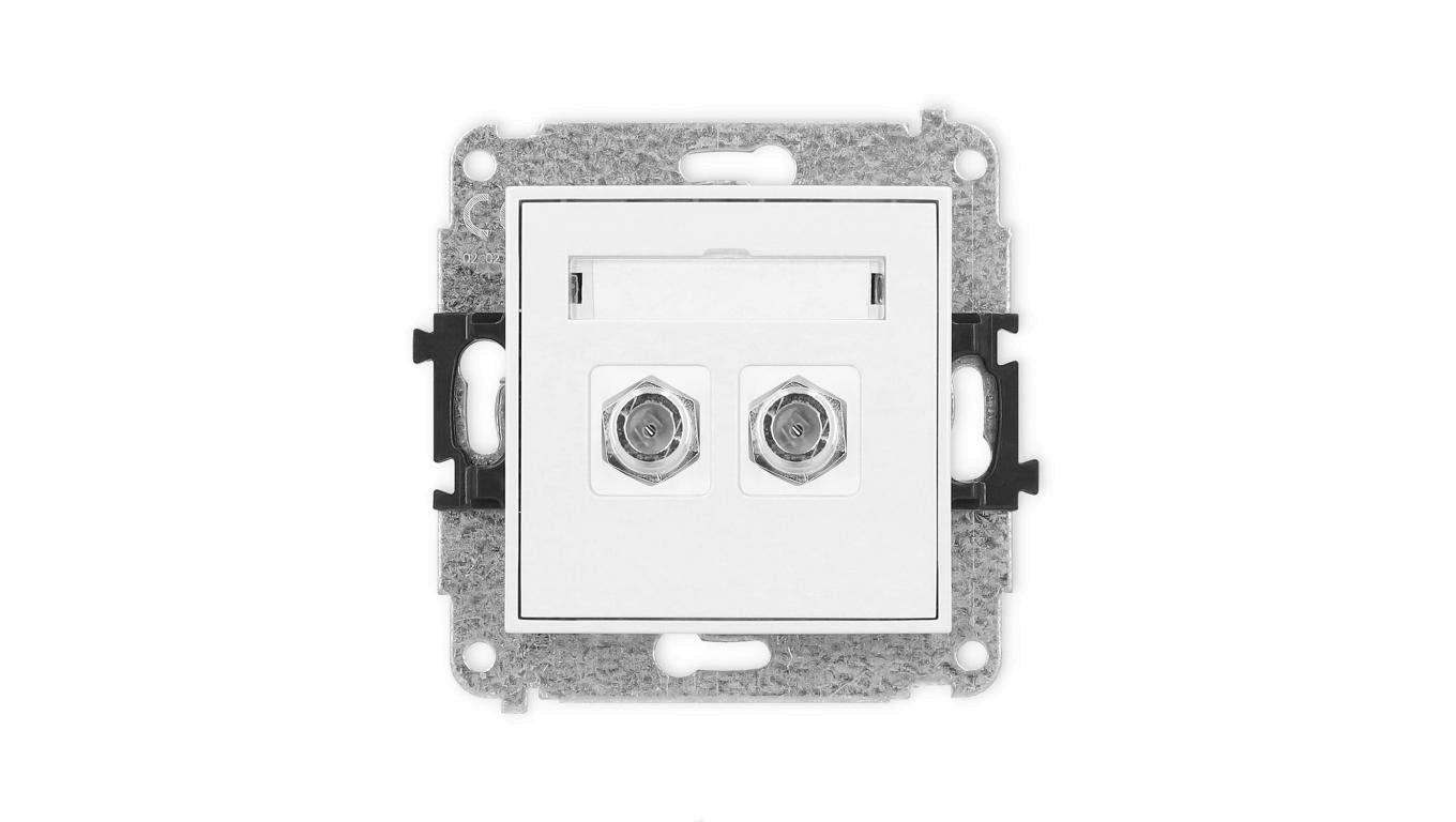 ICON Mechanizm gniazda antenowego podwójnego typu F (SAT) niklowany biały mat 25IGF-2