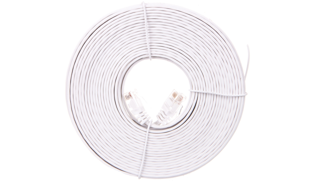 Kabel krosowy płaski patchcord U/UTP kat.5e biały 10m 93363