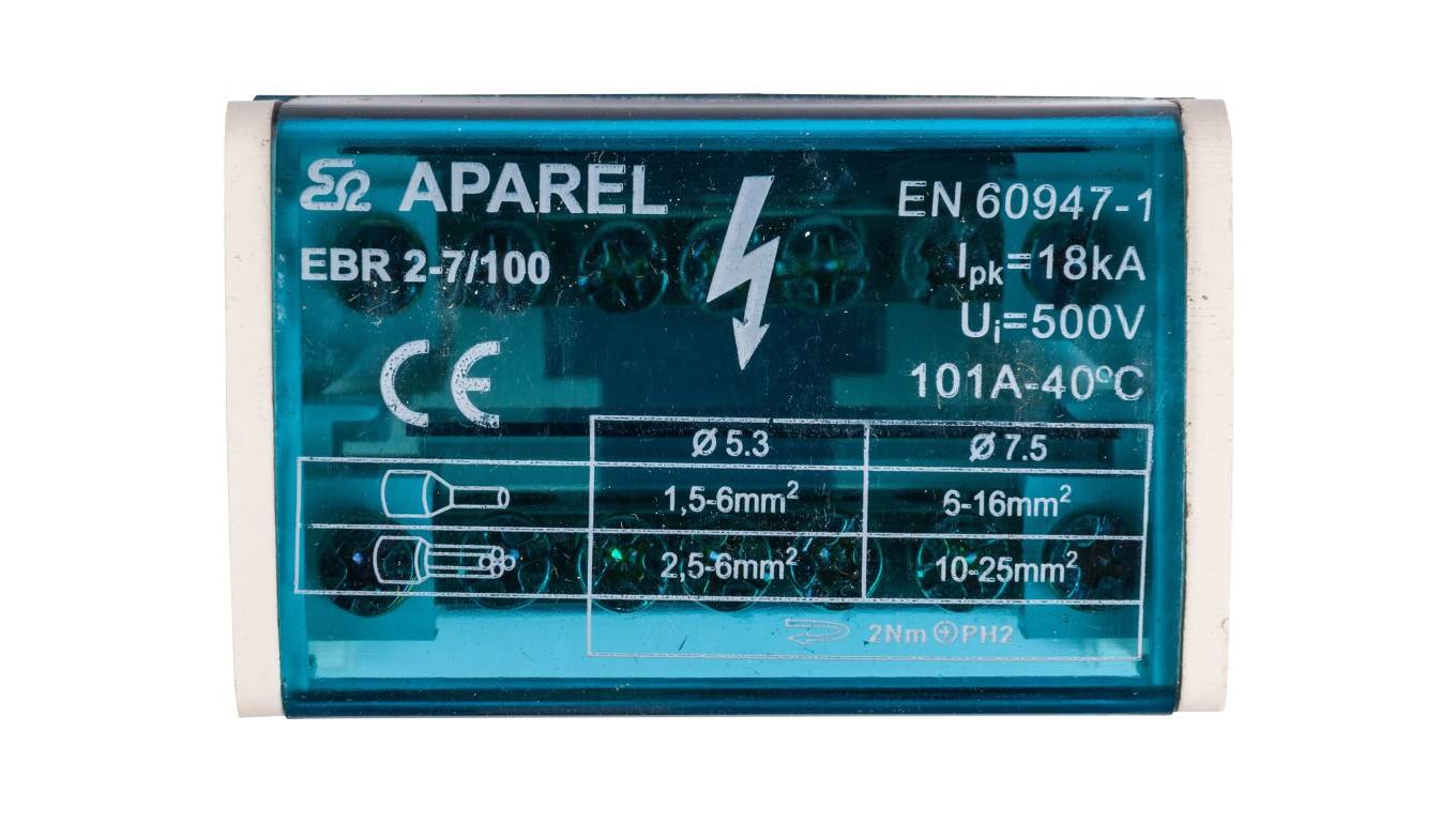 Blok listew rozdzielczych 2-biegunowy 100A EBR 2-7/100 R33RA-02020100101