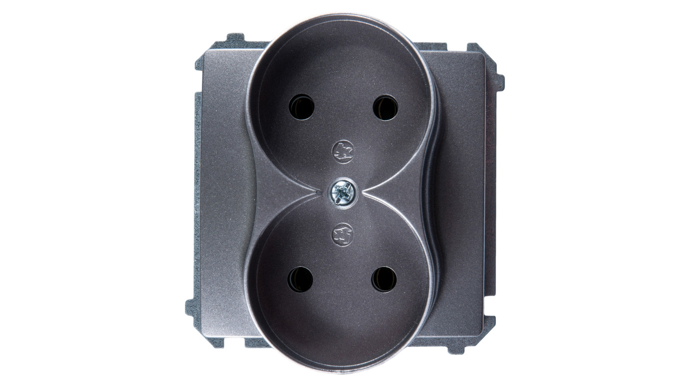 Simon Basic Gniazdo podwójne b/u 16A IP20 stal inox BMG2M.01/21