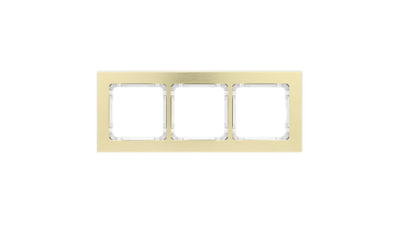 DECO Ramka uniwersalna potrójna - aluminium szczotkowane (ramka: kolor mosiężny spód: biały) 8-0-DRA-3