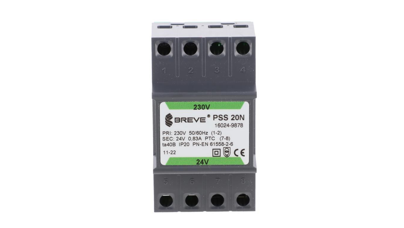 Transformator 1-fazowy modułowy bezpieczeństwa PSS 20N 230/ 24V 0,83A, na szynę DIN, IP20, Ta 40, 16024-9878