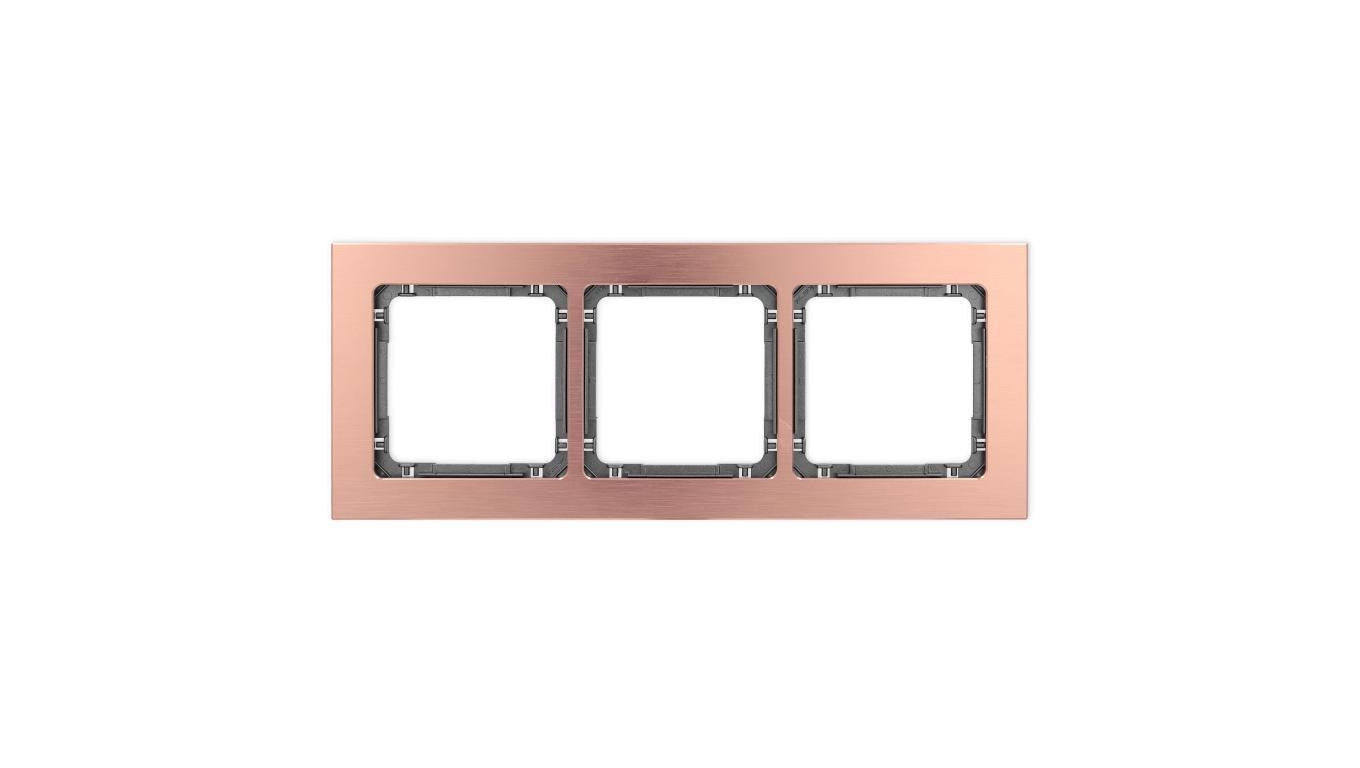 DECO Ramka uniwersalna potrójna - aluminium szczotkowane (ramka: kolor miedziany spód: grafitowy) 9-11-DRA-3