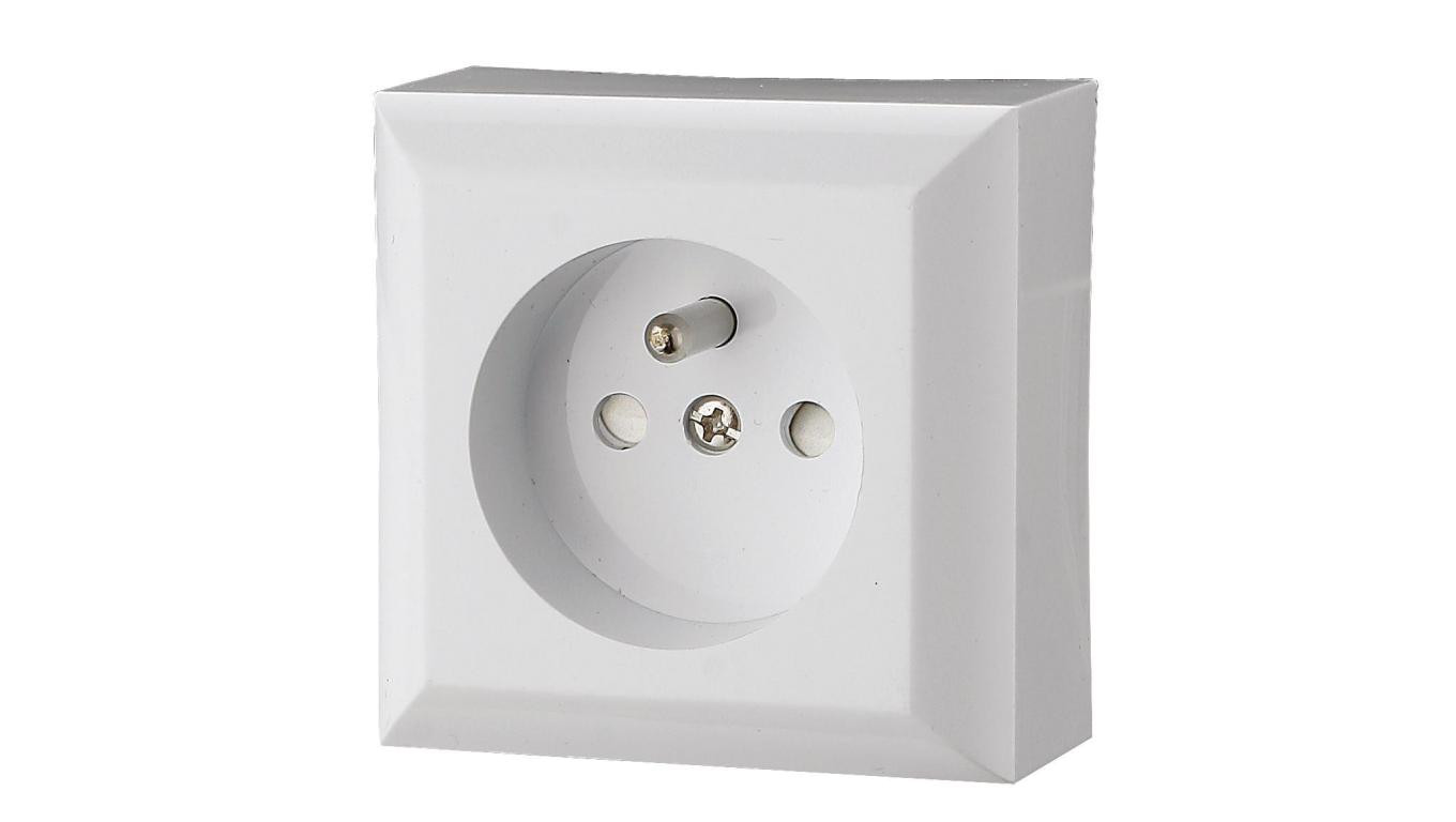 Gniazdo pojedyńcze natynkowe z uziemieniem, IP20, białe, GAO 20455