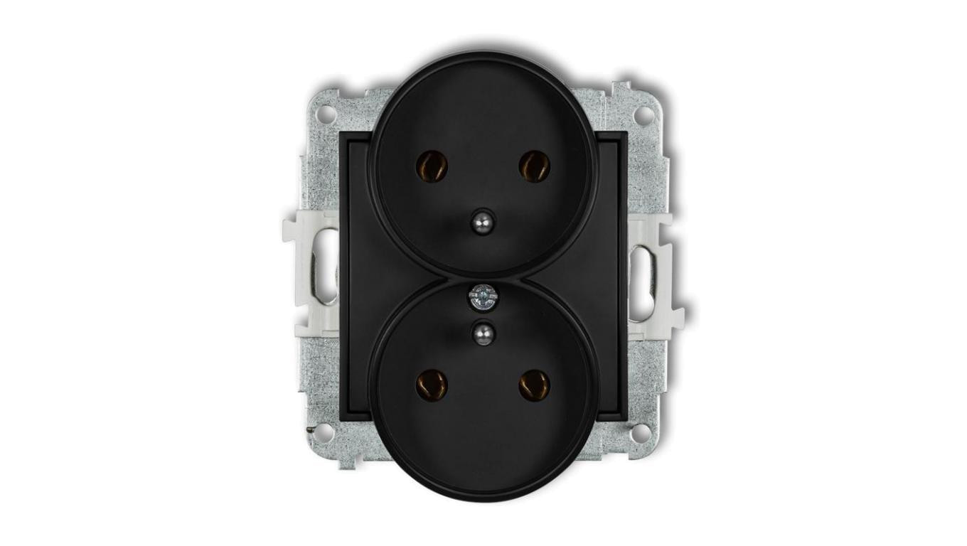 ICON Mechanizm gniazda podwójnego do ramki z uziemieniem 2x(2P+Z) (bez przesłon torów prądowych) czarny mat 12IGPR-2z