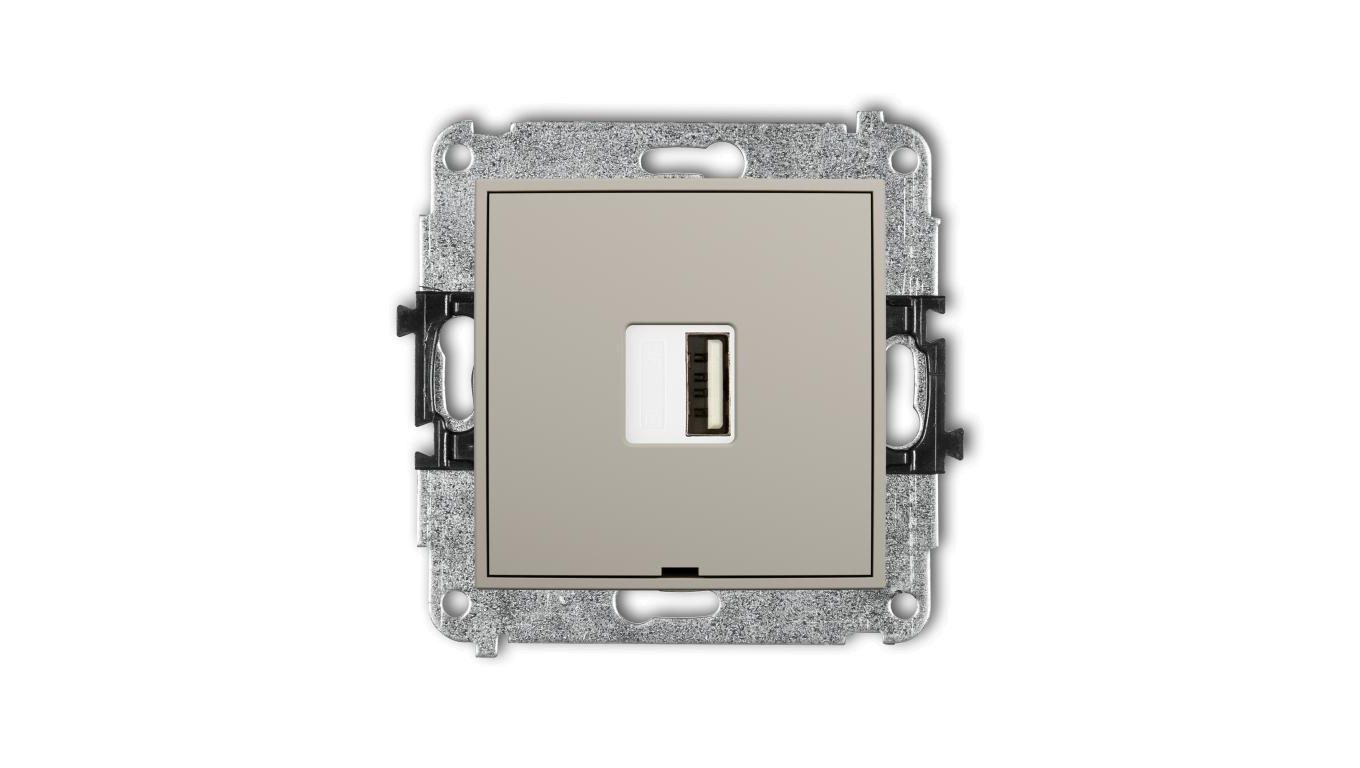 MINI Mechanizm ładowarki USB pojedynczej USB A, 10W max., 5V, 2A, bez pola opisowego taupe 60MCUSBBO-3