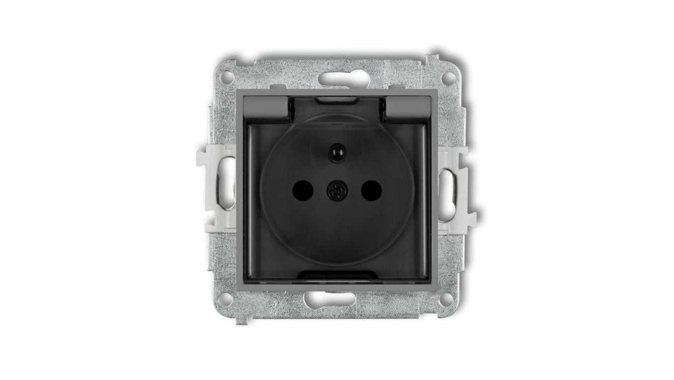 MINI Gniazdo bryzgoszczelne z/u IP44 z przesłonami klapka dymna szary mat 27MGPB-1zdp