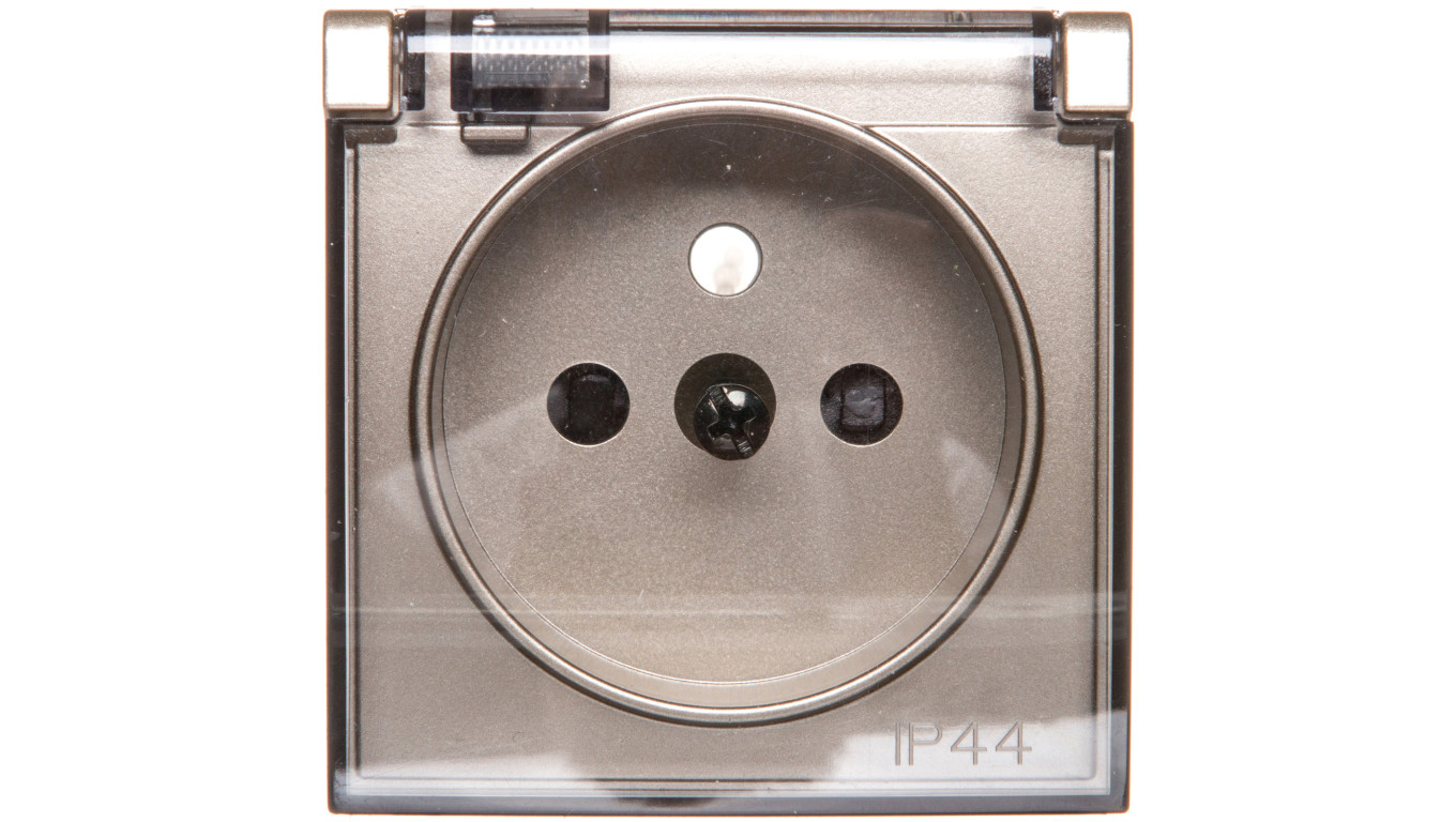 Simon 54 Pokrywa gniazda do wersji IP44 z przesłonami z klapką transparentną złoty mat DGZ1BUZP/44A