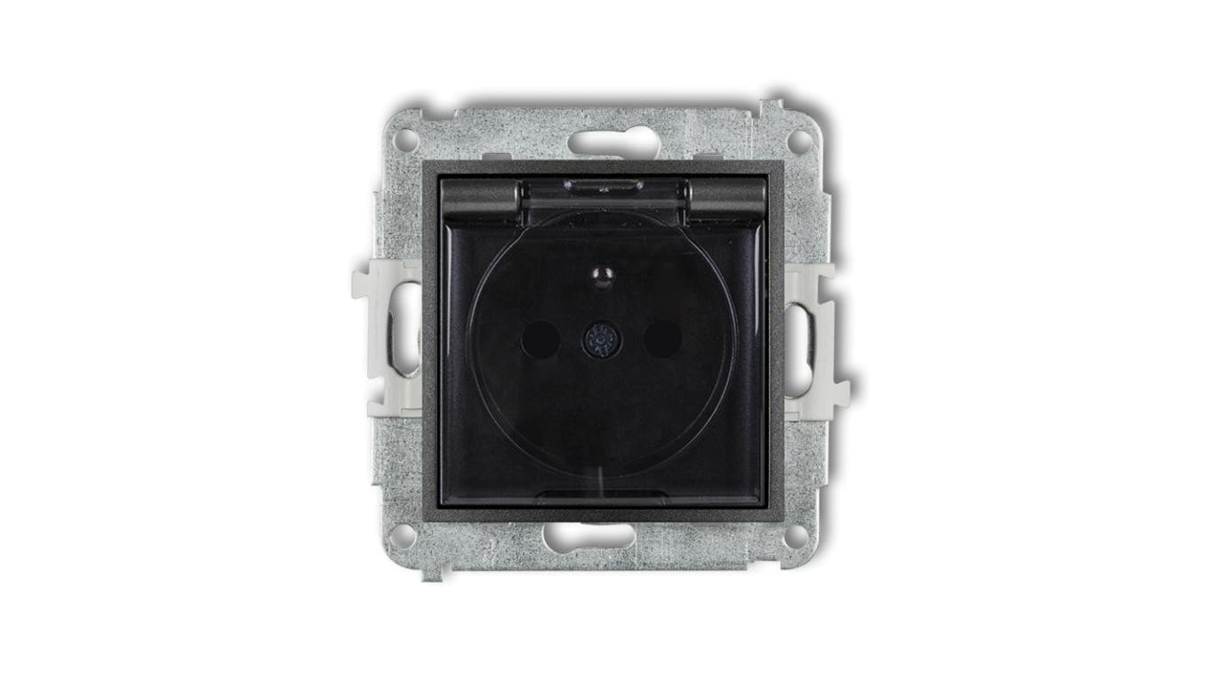 MINI Gniazdo bryzgoszczelne z/u IP44 z przesłonami klapka dymna grafitowe 11MGPB-1zdp