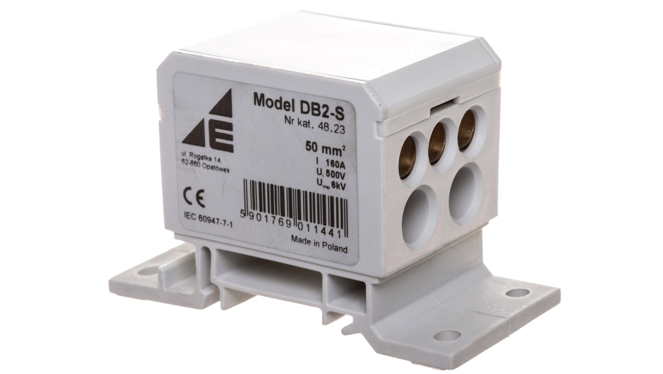 Blok rozdzielczy 2x4-50mm2/2x4-35mm2/3x2,5-25mm2 szary montaż płaski i na szynie TH DB2-S 48.23