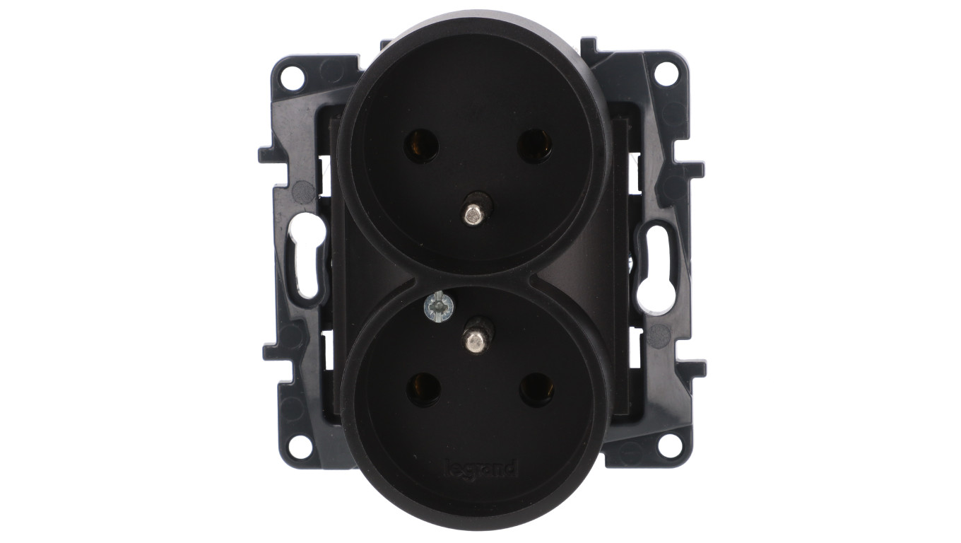 Niloe Step Gniazdo zasilające podwójne 2x2P+Z do ramek wielokrotnych, zaciski śrubowe, bez przesłony styków czarny 863532