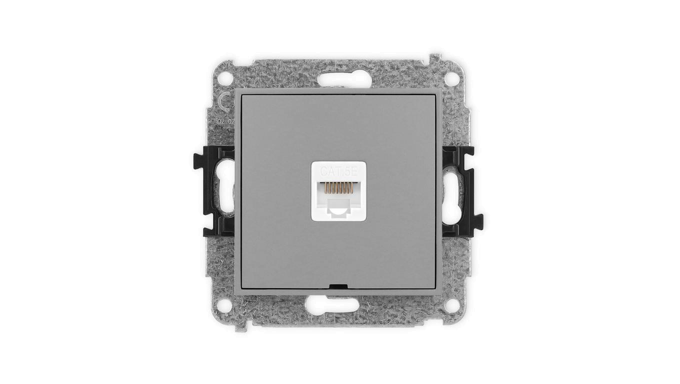 ICON Mechanizm gniazda komputerowego pojedynczego 1xRJ45, kat. 5e, 8-stykowy, bez pola opisowego szary mat 27IGKBO-1