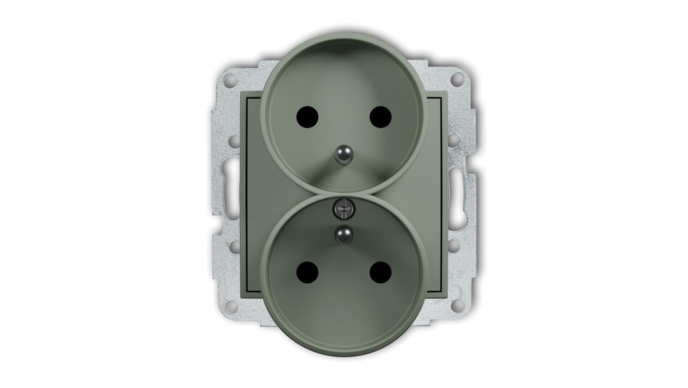 MINI Mechanizm gniazda podwójnego do ramki z uziemieniem 2x(2P+Z) (przesłony torów prądowych) szałwiowy 61MGPR-2zp